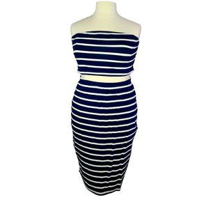 Shein Plus Striped Bandeau Top and Split Hem Skirt Set